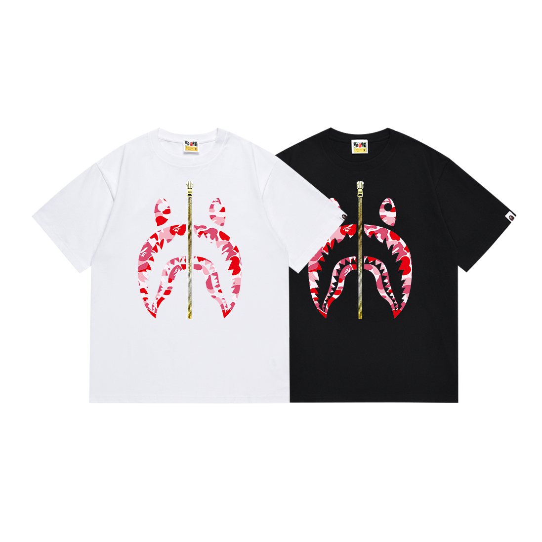 BAPE Shark Zip Graphic T-Shirt - Red/Pink Camo — comparison