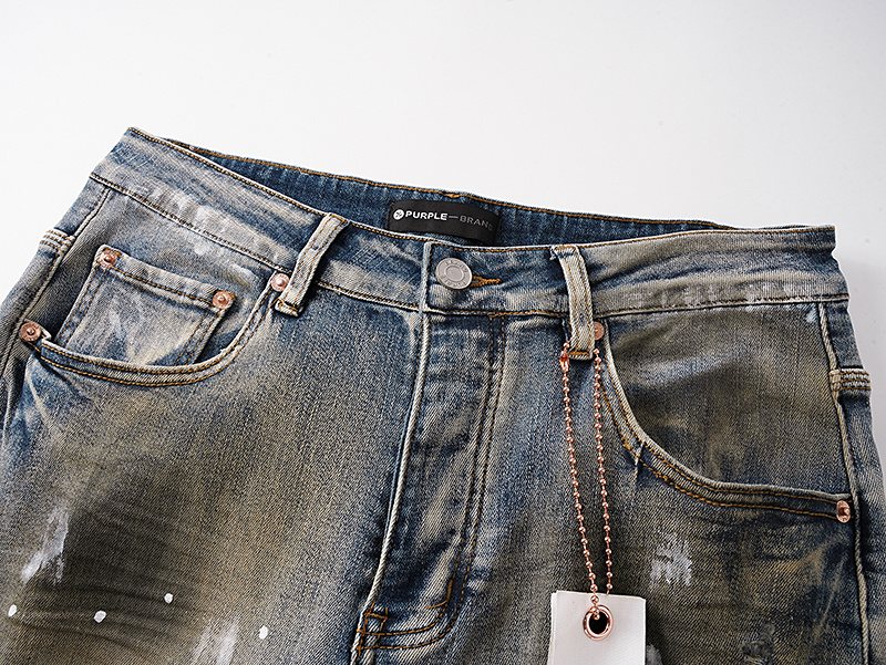 Purple Brand Washed Blue Paint Splatter Distressed Jeans — detail
