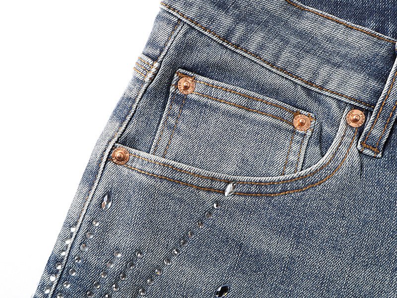 Purple Brand Rhinestone Burst Denim Shorts — detail