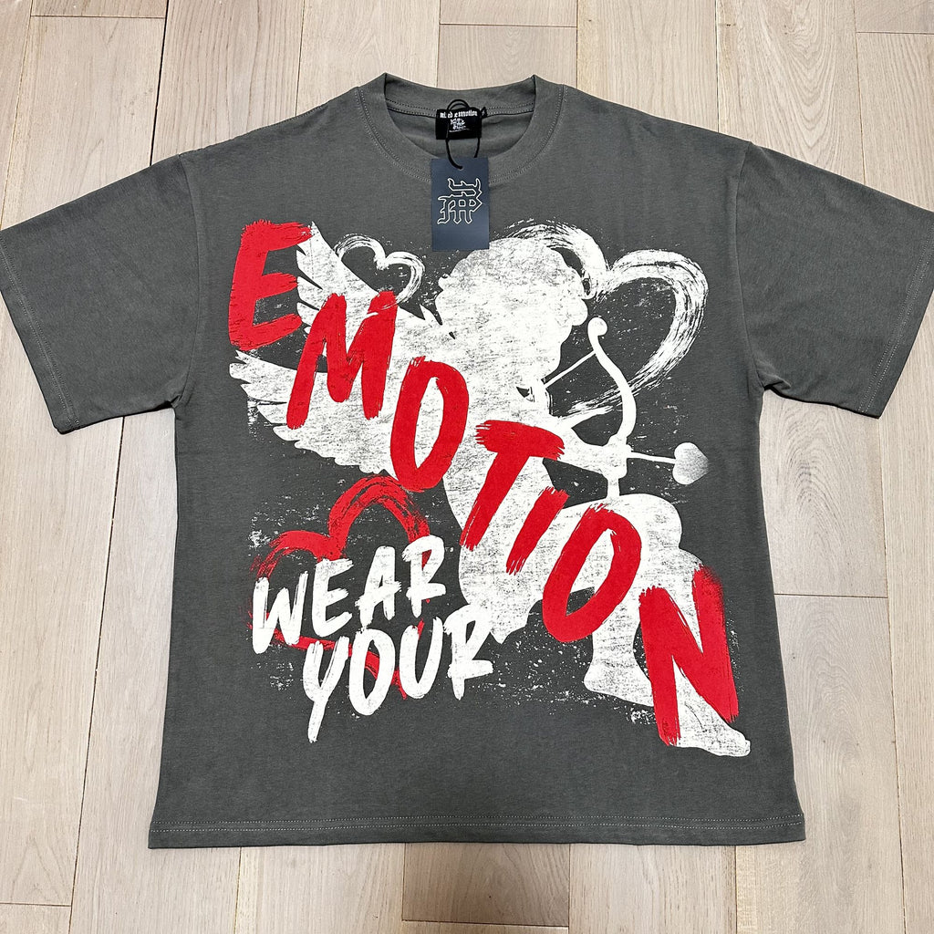 MIXED EMOTION Charcoal Gray Front & Back Graphic T-Shirt — hero