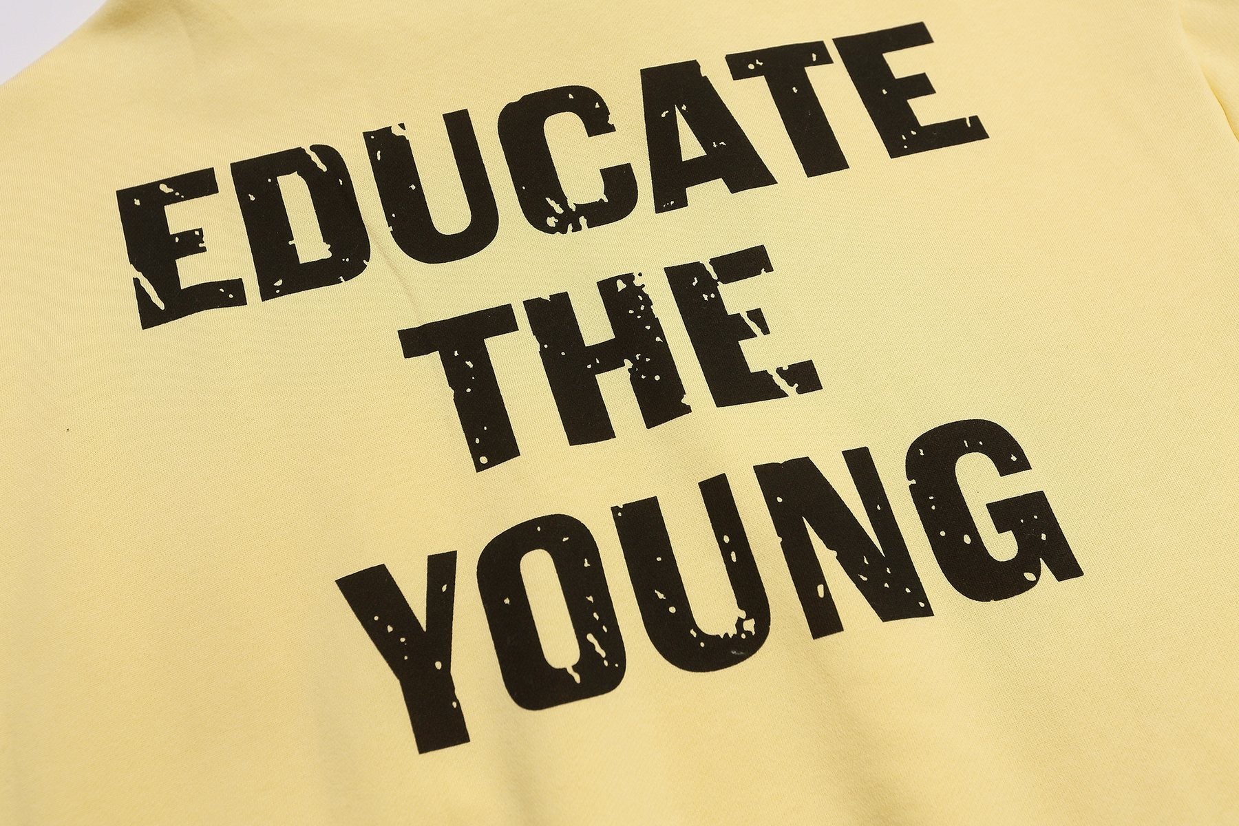 FOG Educate the Young Pale Yellow Hoodie — detail