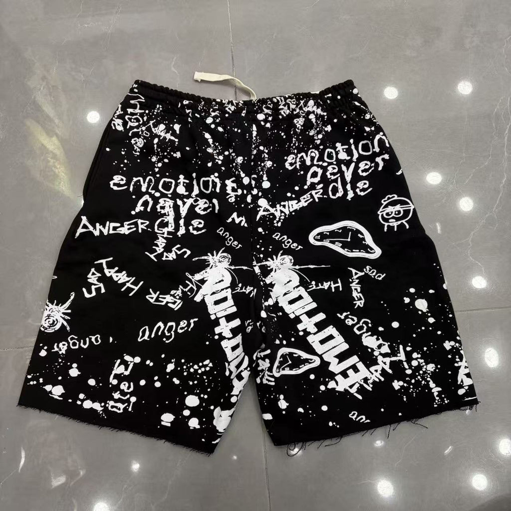 MIXED EMOTION Graffiti Paint Splatter Drawstring Shorts — back