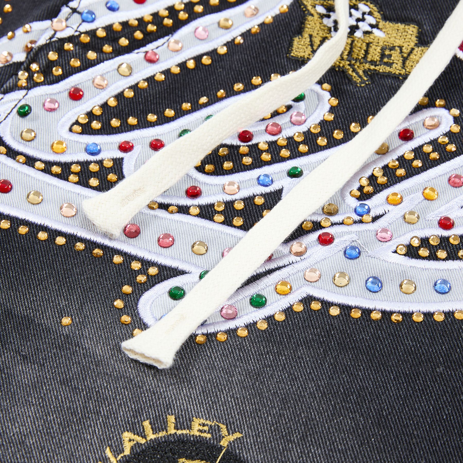 VALE 1980s Patch Rhinestone Denim Shorts — detail