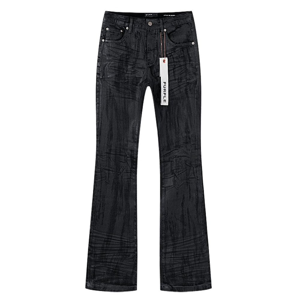 Purple Brand Black Coated Crinkle Bootcut Jeans — hero