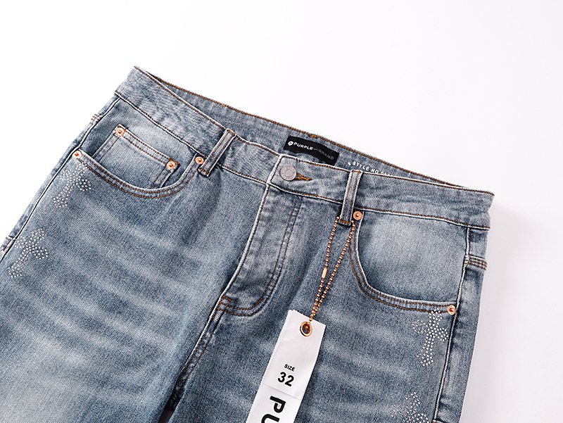 Purple Brand Light Blue Rhinestone Flared Jeans — detail