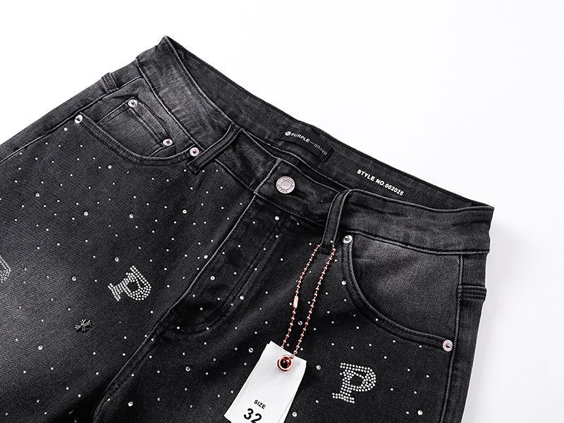Purple Brand Rhinestone Washed Denim Shorts — detail