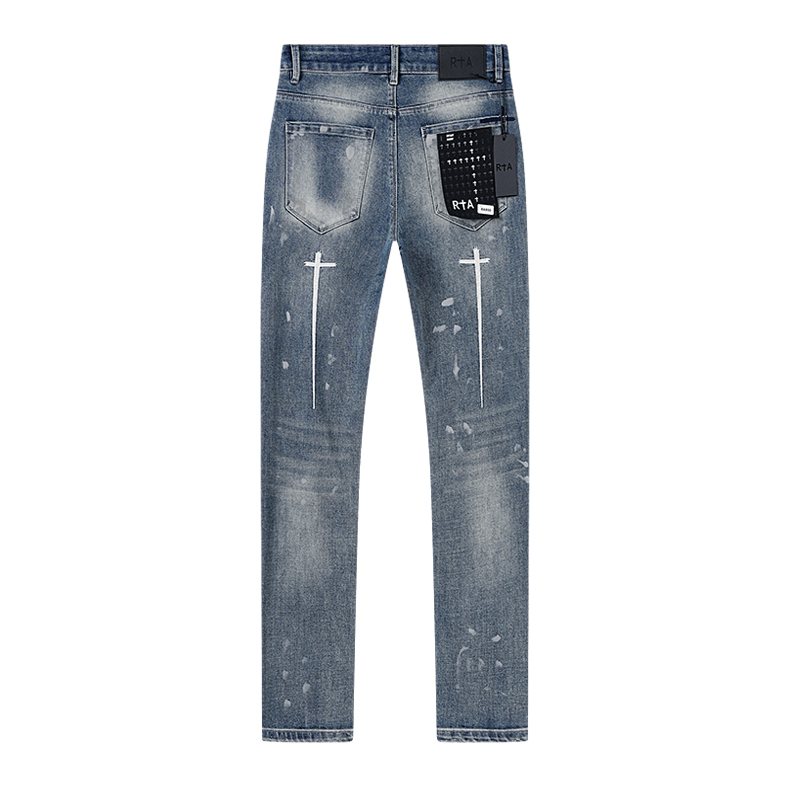 R+A Washed Distressed Graphic Jeans — back